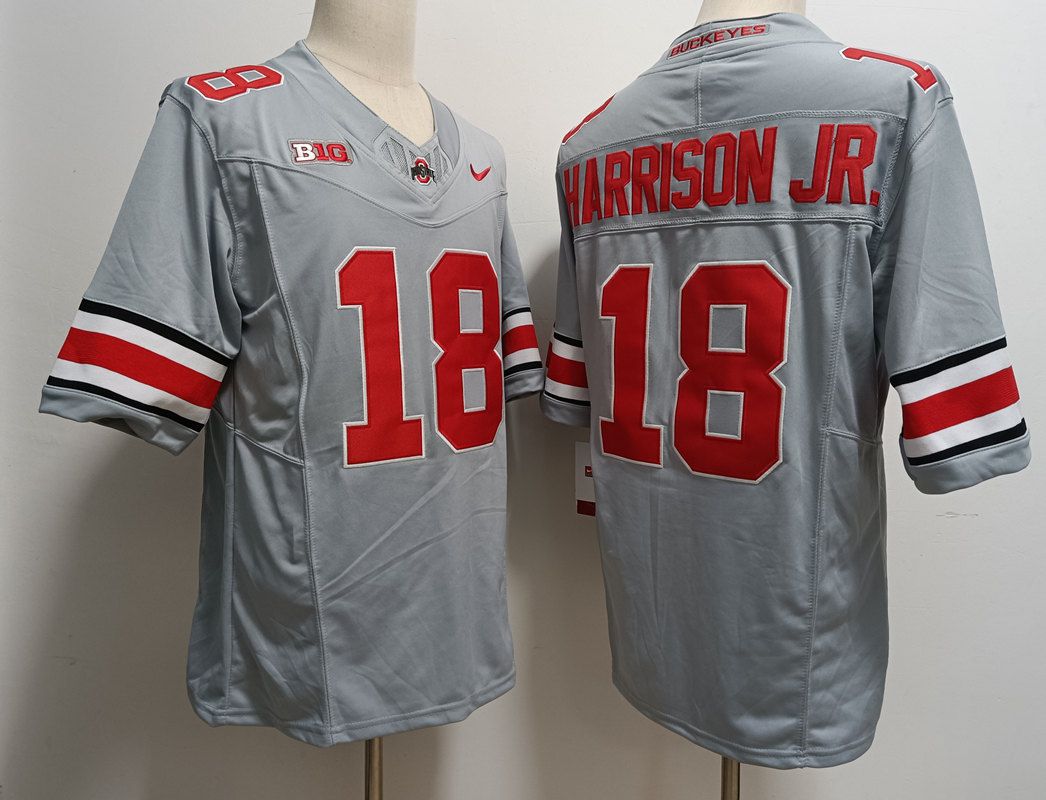 Men Ohio State Buckeyes #18 Harrison jr Grey Nike 2025 NCAA Jersey->ncaa teams->NCAA Jersey